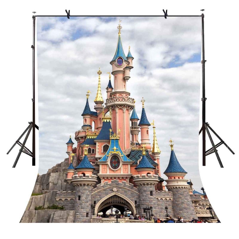 EOA 5(W) x7(H) FT Cinderella Castle Park Backdrop Princess Palace Photography Background Baby Shower Children Kids Birthday Events Cake Table Decoration Photoshot Props - Image 1